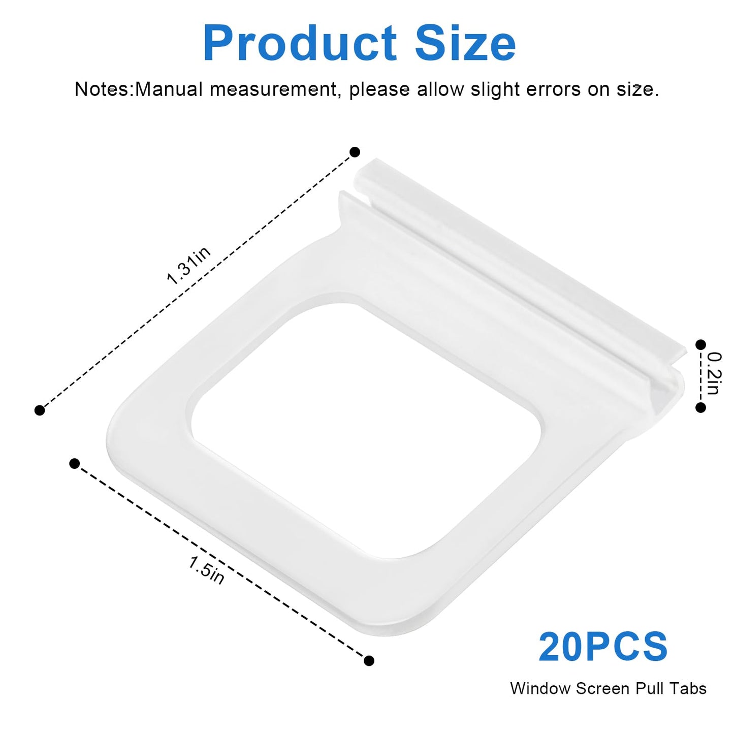 Window Screen Pull Tabs 20 Pack Clear Hollow Flat Spline Channel Pull Lift Tabs Replacement Repair Clips Kit, Window Screen Frame Center Brace Privacy Screen Mounting Tabs