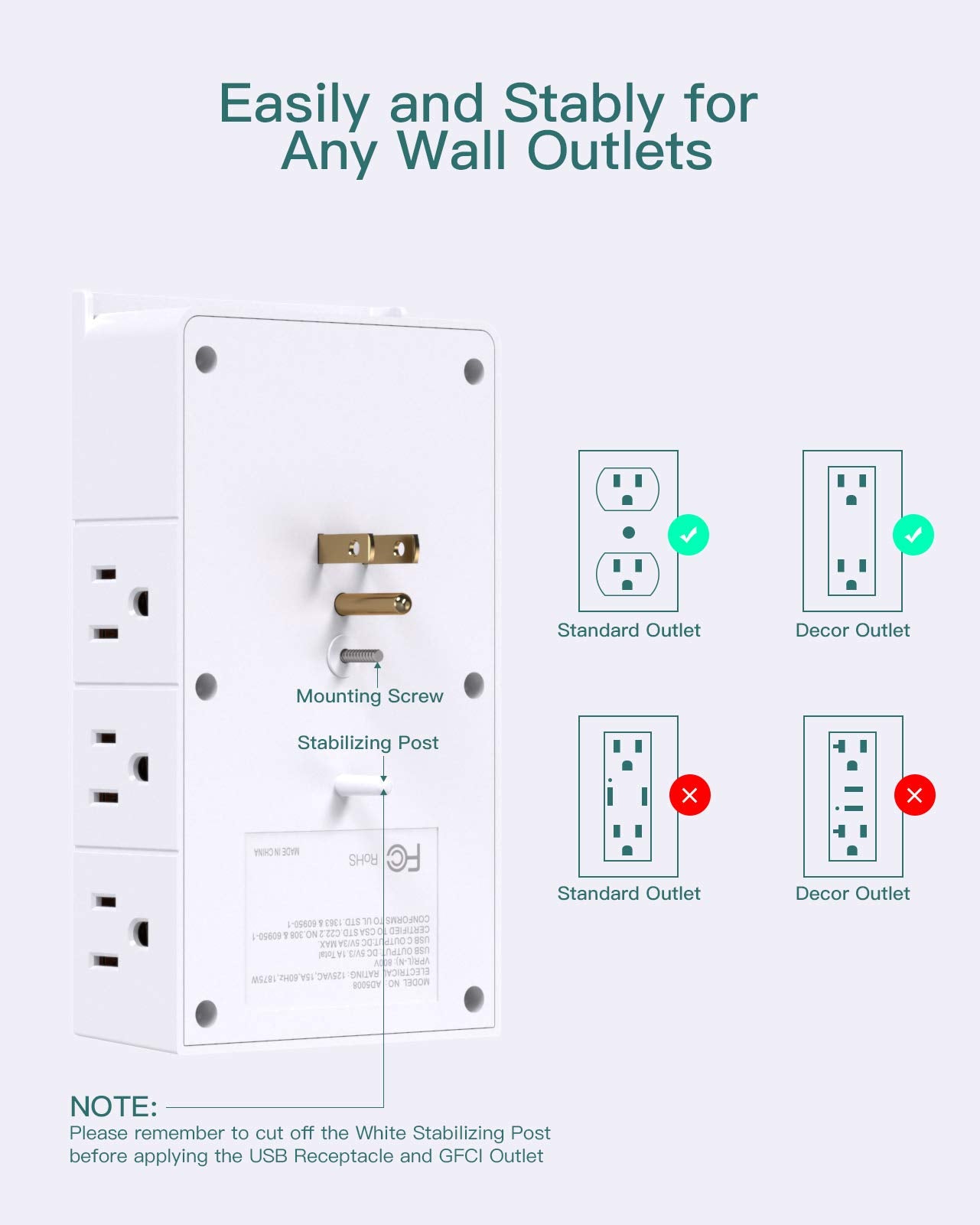 Addtam Outlet Extender with 12 AC Outlets and 3 USB Ports (1 USB-C), White