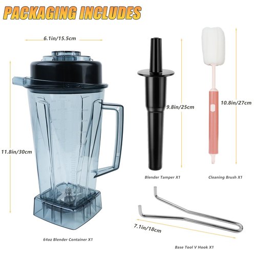 2025 Upgrade For Vitamix Blender Pitcher 64oz with Tamper, Seamless-Mold Replacement Parts for Vitamix 5200 5300 6000 6300 6500 5000 5500 7500 4500 A2300, Accessories Blender Container Cup 3-Y-GNTEE