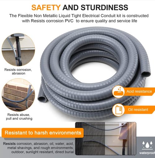 DWALE Liquid-Tight Conduit and Connector Kit,Flexible Non Metallic Liquid Tight Electrical Conduit,3/4inch 100ft Electrical Conduit Kit,with 5 Straight and 3 Angle Fittings Included,3/4 in. Dia