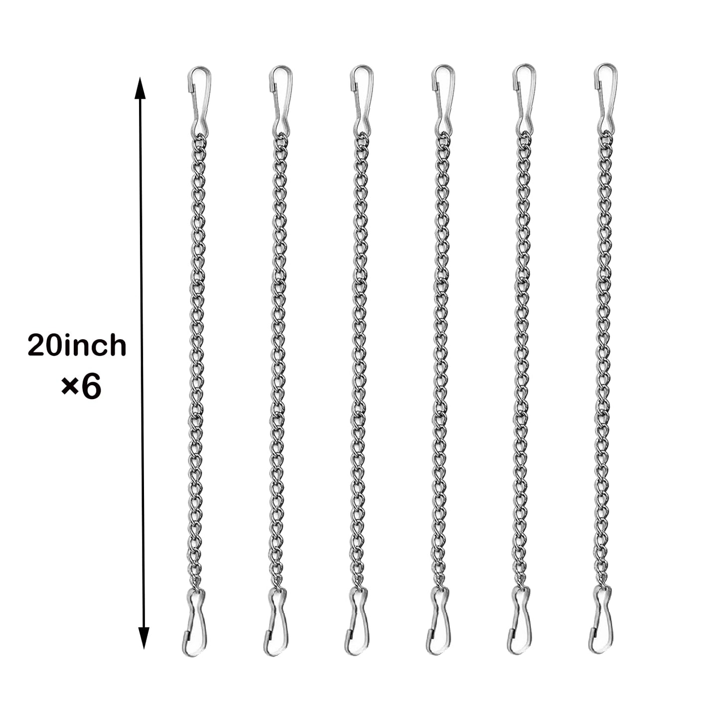 6 Pcs 20 Inch Stained Glass Window Hanging Chain - Silver 304 Stainless Steel Hanging Chain, Window Art Decor, Patio Garden Outdoor Decorative Hanging Glass Panels Chains