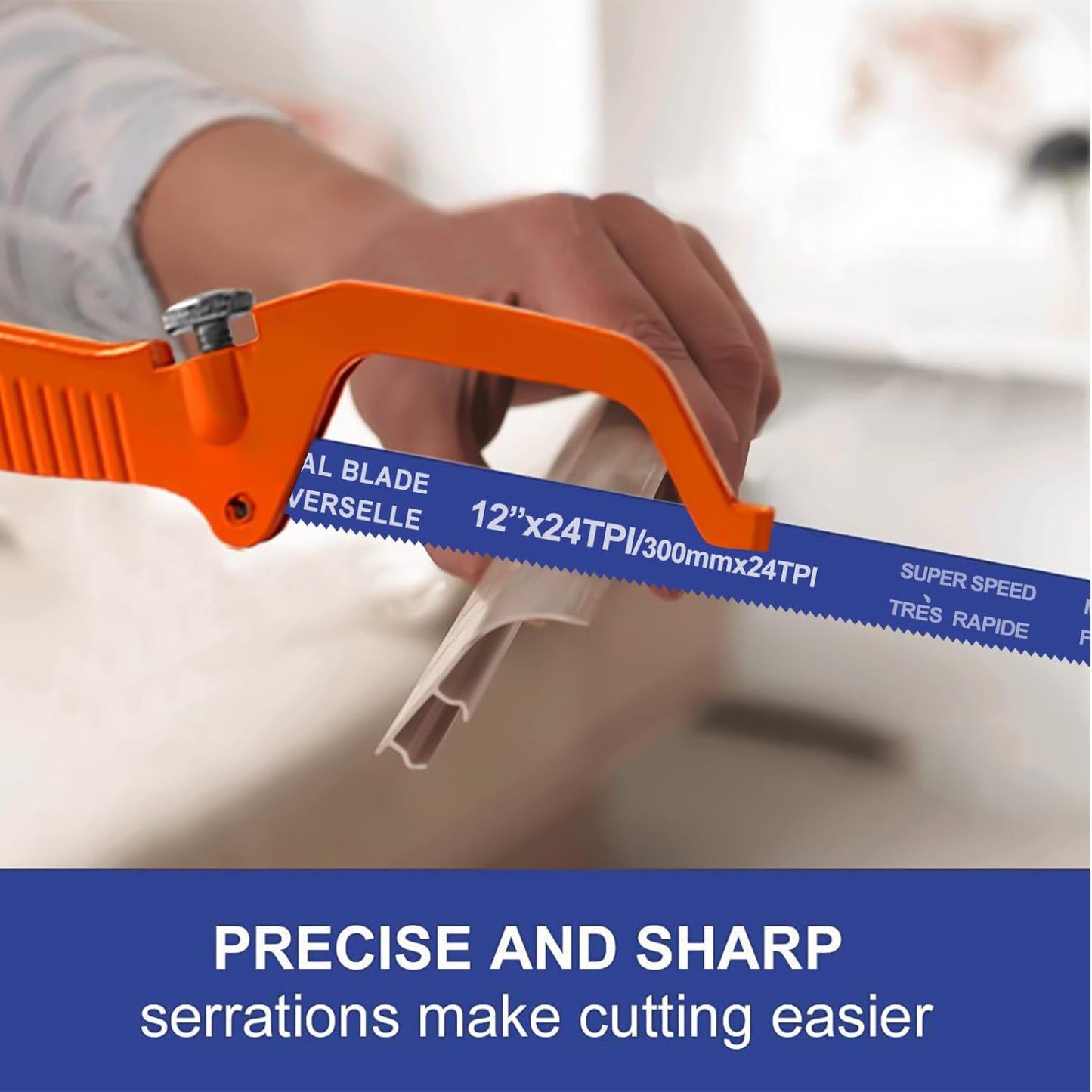 Hacksaw Replacement Blades (10 Pack) High Speed 24 TPI - 12" Length Hack Saw Blade - Carbon Strength Steel