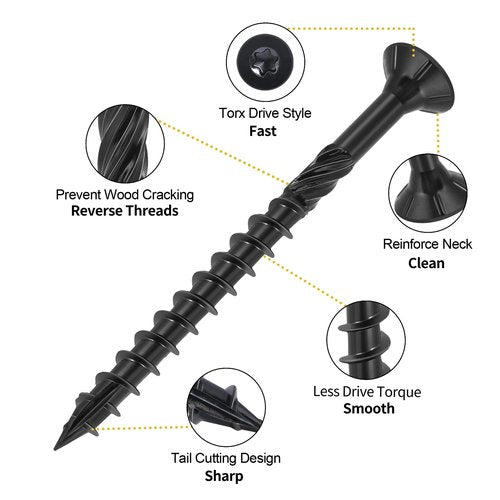 VGBUY Deck Screws 4 inch,Heavy Duty Exterior Wood Screws,Torx Drive Head Deck Screw Black Rust Resistant Epoxy Coated,Long Outdoor Decking Screws with Star Bit,for Fence,Timber (43pcs)