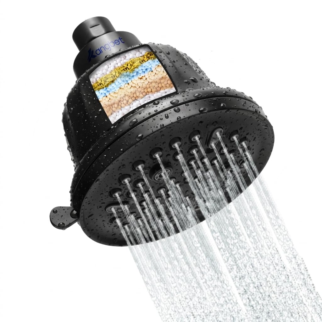 Kangbet Filtered Shower Head | Shower Head With Filters | Improves Skin & Hair by Reducing Chlorine & Heavy Metals from Hard Water-Black