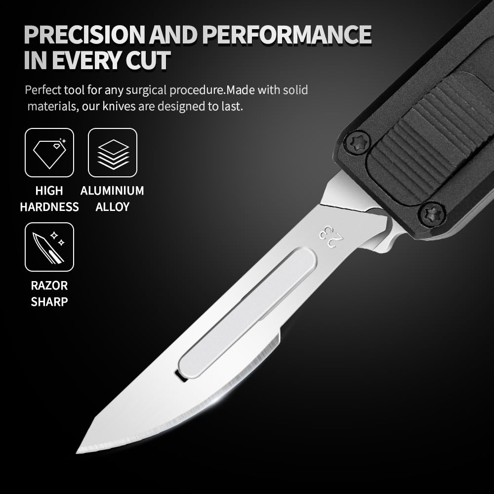 cckk Utility Knife, Aluminium Alloy Pocket Knife with Clip, Black Pocket Knife, EDC Razor Knife with 20PCS #23 Blades