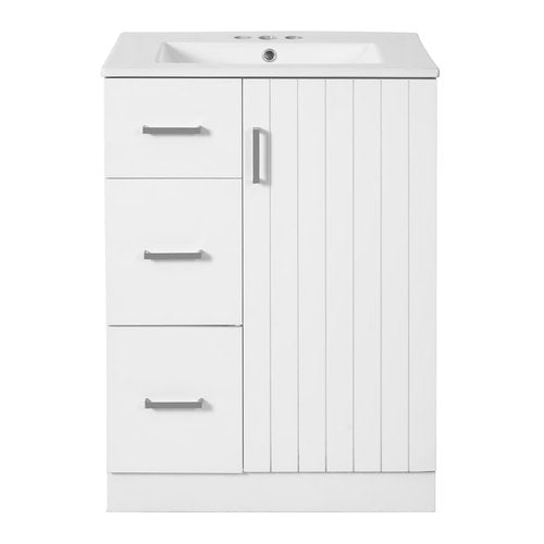 Merax Modern Linear 24" Bathroom Vanity with Sink, Powder Room Small Bathroom Vanity with Storage Cabinet and 2 Drawers, Adjustable Shelf, Ceramic Sink Top, Painted Finish
