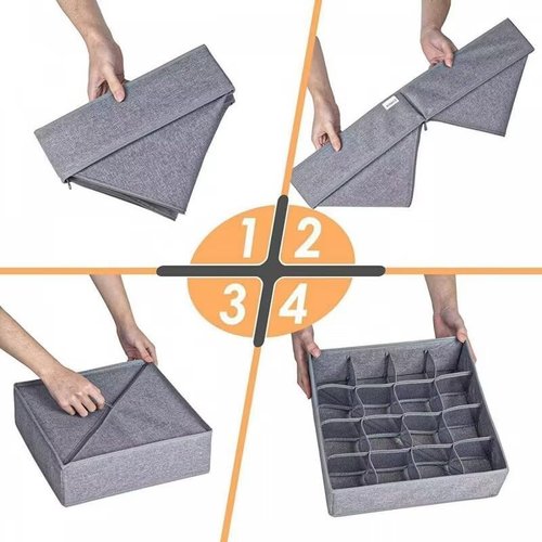 Underwear Drawer Organizer Set – Grey Collapsible Storage Boxes with 7 Compartments for Bras, Socks, and Ties – Made of Oxford Fabric with Sturdy Plastic Frame