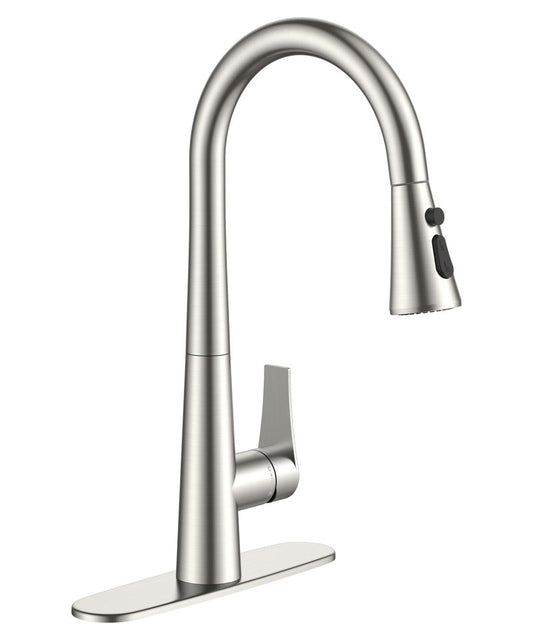 FORIOUS High Kitchen Faucet with Pull Down Sprayer Brushed Nickel, High Arc Stainless Steel Faucet for Kitchen Sink Single Handle 3 Modes with Deck Plate for 1 or 3 Hole, Fit for RV Bar Laundry