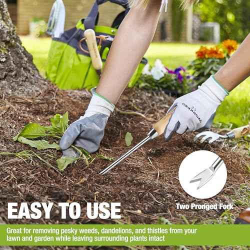WORKPRO Dandelion Weeder Puller Tool with Wood Handle, Polished Stainless Steel Garden Weed Remover Tool, Two-Pronged Fork Weeder Tool for Lawn Farmland Transplant Gardening Plant Tool