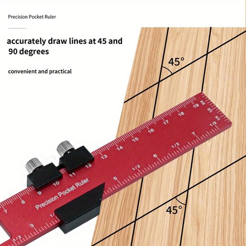 Precision Pocket Rule Metal Slide Stop Marking Ruler Metric Inch Measuring Working Scribing Measure Tools - Aluminum Alloy-300mm
