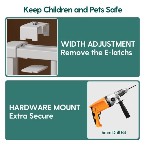 Babelio 26-43" No Bottom Bar Baby Gate for Babies, Elders and Pets, 2-in-1 Hardware Mount Dog Gate for The House, Stairs and Doorways, with Large Walk Thru Door, White