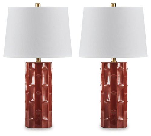 Signature Design by Ashley Jacemour Contemporary Ceramic Table Lamp Set with 3-Way Switch, Set of 2, Dark Brown & White
