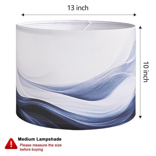 Haultop Lamp Shades set of 2 with Waves and Oceans, 13x13x10in Fabric Lamp Shades for Table Lamps, Blue lamp shades, Support Spider and E26 Base, Drum Lamp Shades