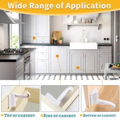 Invisible Baby Proofing Cabinet Latch Locks (12 Pack) - No Drilling or Tools Required for Installation