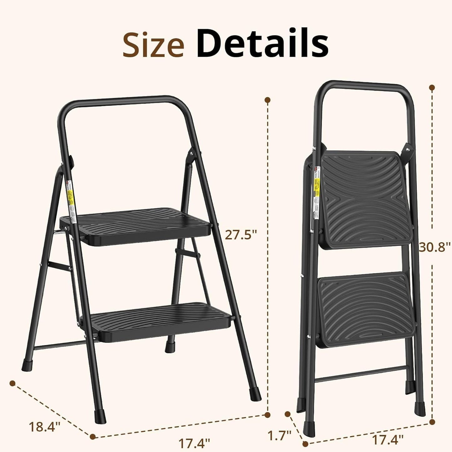 Jocauto 2 Step Ladder, Step Stool with Wide Anti-Slip Pedal, Step Ladder Folding Step Stool for Adults, Portable ladders for Home Kitchen