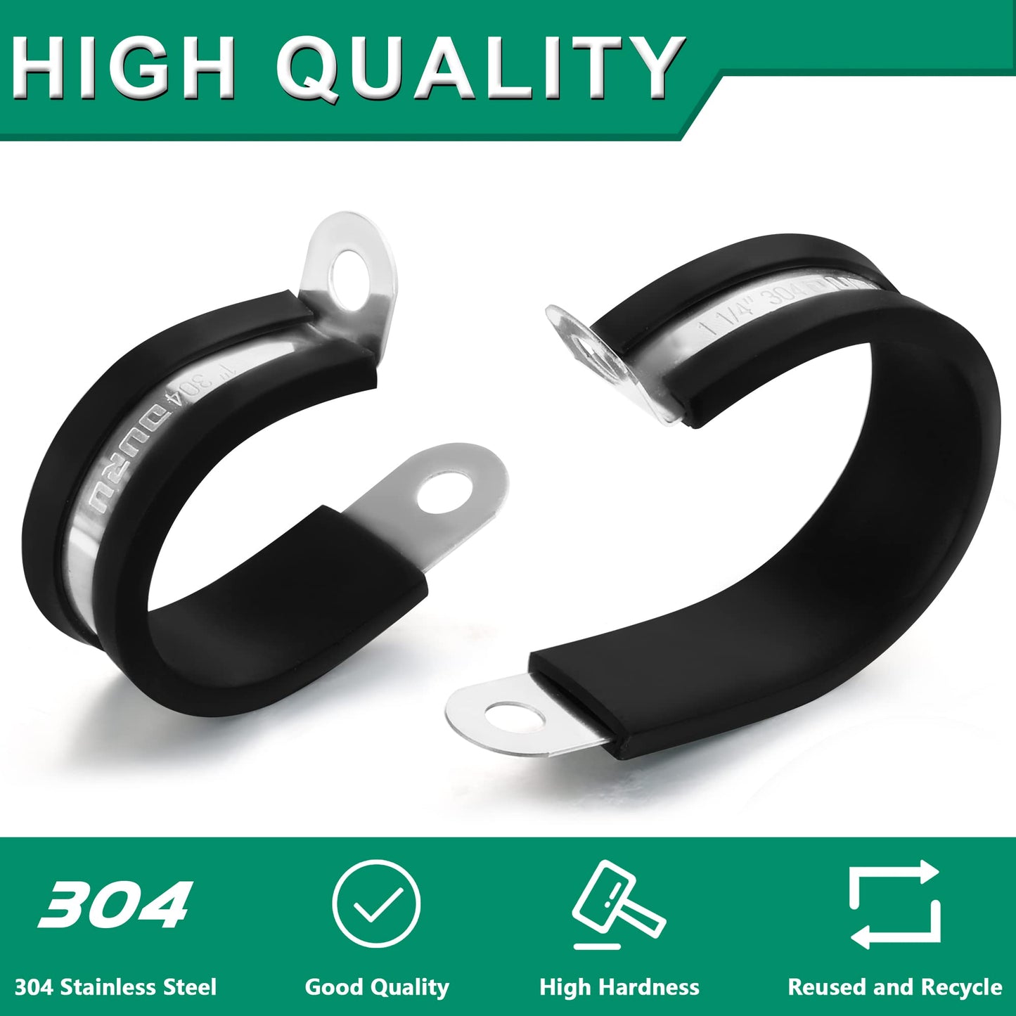 OURU 32PCS Cable Clamps Assortment Kit, Stainless Steel Rubber Coated Cushioned Insulated Clamps for Automotive Cable Wire & Pipe in 4 Sizes-5/8" 3/4" 1" 1-1/4"