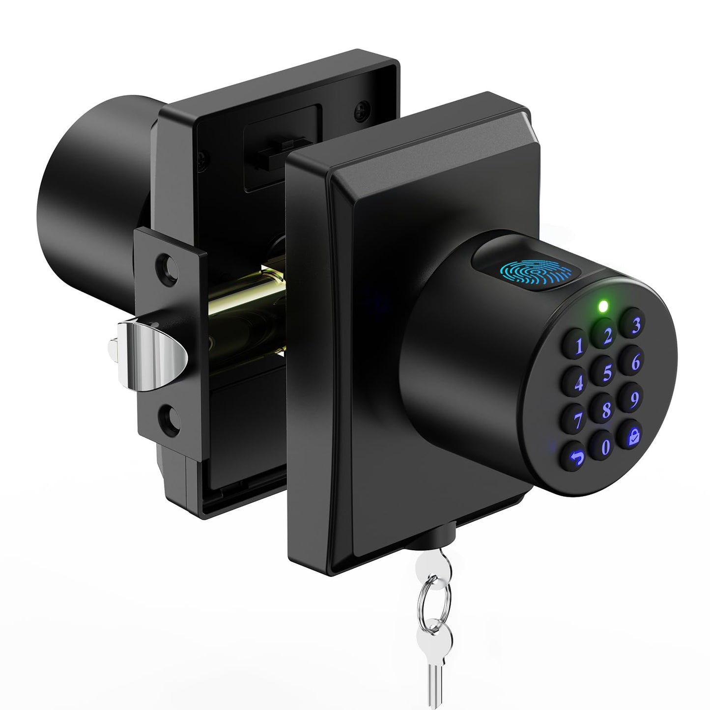 HIDALIFE Keyless Entry Door Lock with Knob, Fingerprint Keypad Digtal Lock, Biometric Door Lock for Front Door, Easy Passage Mode, Matte Black