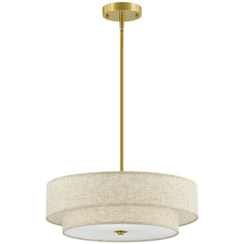 VONLUCE Modern Chandeliers, 18" Drum Chandeliers with 2-Layer Fabric Shade, 4-Light Pendant Light Fixture with E26 Bases, Light Fixture for Dining Room Bedroom Living Room, Linen Shade & Brass Finish