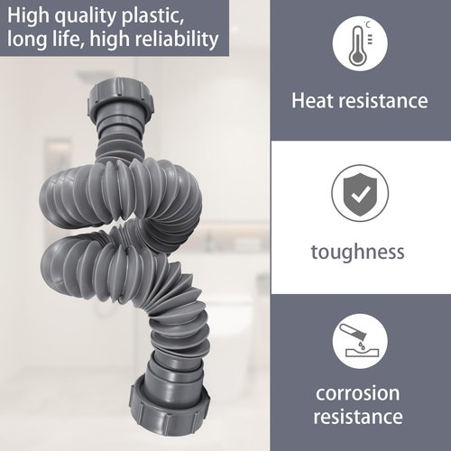 Flexible 1 1/2 P-Trap, Freestanding Tub Drain Flat Flexible P-Trap 1-1/2 Shower Drain Interface 1.7in for Bathtub Shower Bathroom