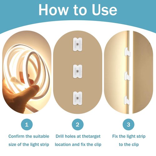Piriuuo 50 Pcs Led Light Clips, Rope Light Clips Waterproof Led Strip Mounting Clip Indoor LEDs Strip Lights Holder Neon Mounting Clip Fixing Clamps Holder with 50 Screws for 5-6mm LEDs Lights