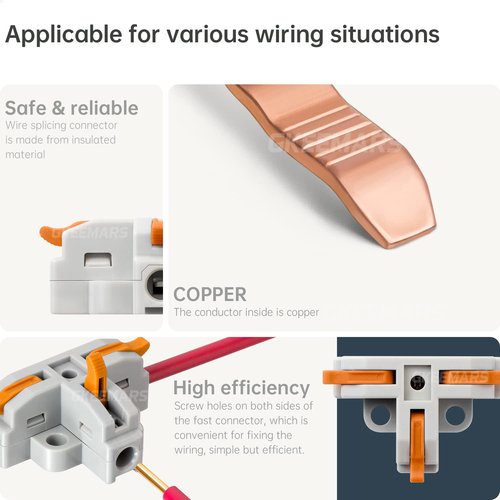 GKEEMARS 20Pcs 3 Way T Tap Wire Connectors, Quick Wire Splitter Push-in Connectors for AWG 24-12 (Orange)