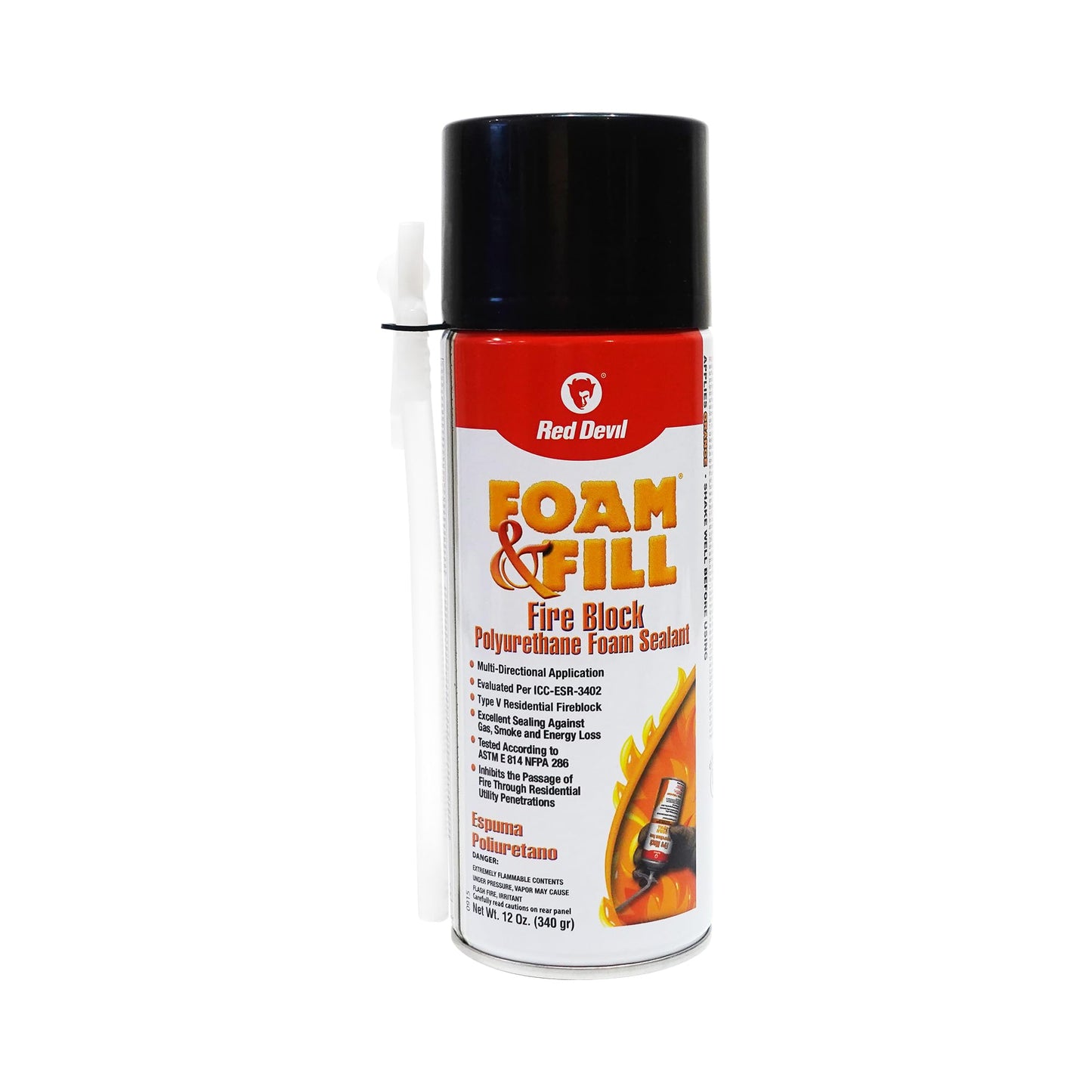 Red Devil 0915 Spray Foam & Fill Fire Block Expanding Insulation Polyurethane Foam Sealant, 12 oz, Orange, Pack of 1