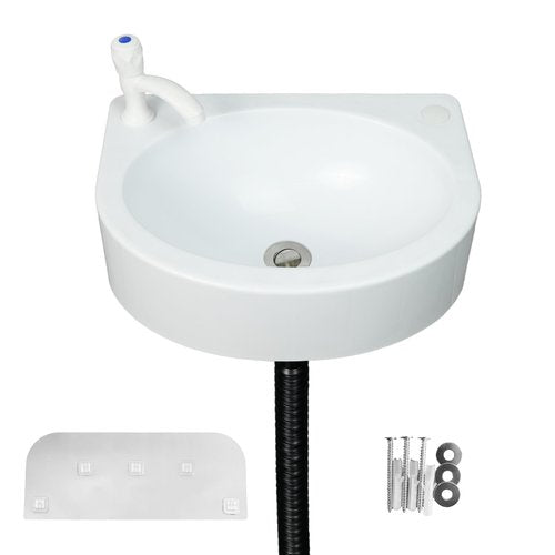 Wall Mount Bathroom Sink 17.7"x13.4" No-Drill Installation Self-Adhesive Wash basin with 1.26 Faucet Hole Bathroom Sinks Floating Vanity Sink for Lavatory Room Basin Plastic Rv Sink for Home Garage