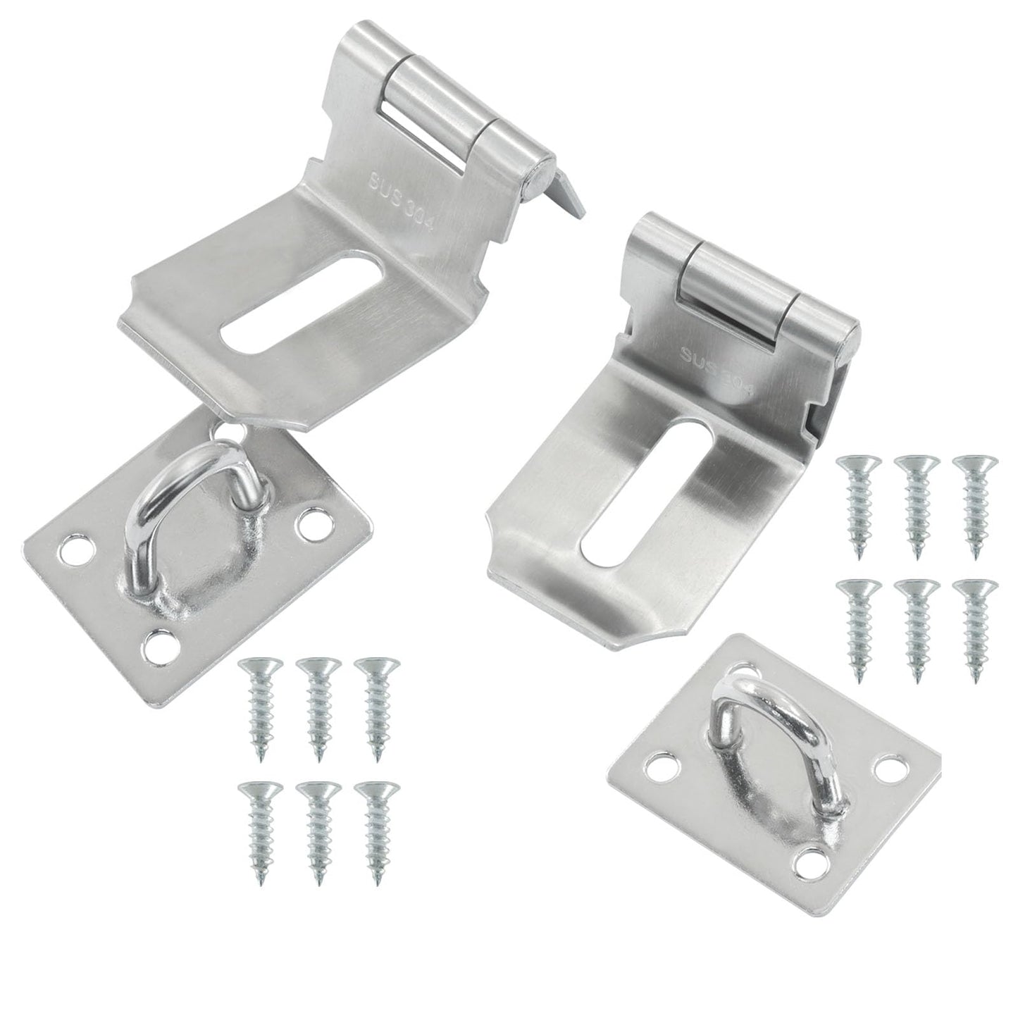 Aracombie 90 Degree Hasp Latch Lock, 3 Inch Padlock Hasp Latch, Silver Right Angle Latch with Screws for Shed, Barn, Cabinet, Durable & Corrosion-Resistant Design