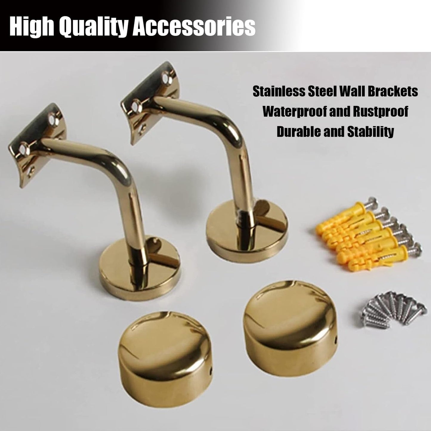 Clear Acrylic Handrails for Indoor Stairs - 3ft/4ft/5ft/6ft/8ft/10ft/12ft/14ft/20ft Non-Slip Transparent Crystal Staircase Handrail(Gold Bracket,250cm(8.2ft))