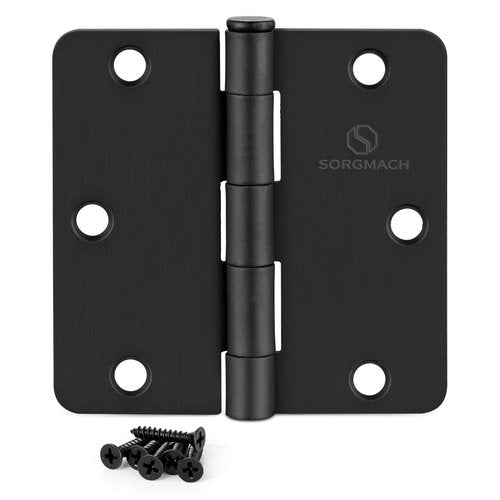 SORGMACH Door Hinges 3 1/2 Inch Matte Black 3.5 Inch Interior Hinges 1/4" Radius Iron Hinge 3 ½"x 3 ½" Door Hardware - 18 Pack
