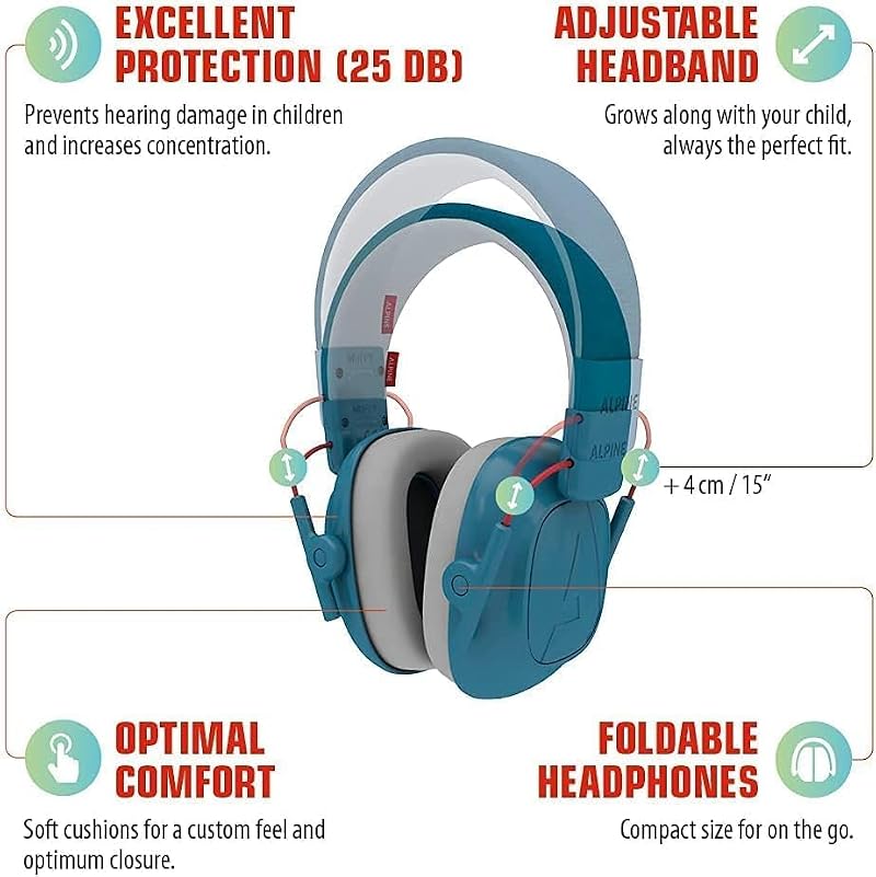 Alpine Kids Ear Muffs Blue 3-16 Years Hearing Protection Noise Cancelling