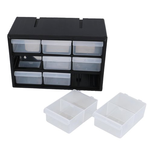 Leendines Hardware and Craft Drawer Cabinet, 9 Drawer Plastic Parts Storage Cabinet, Black