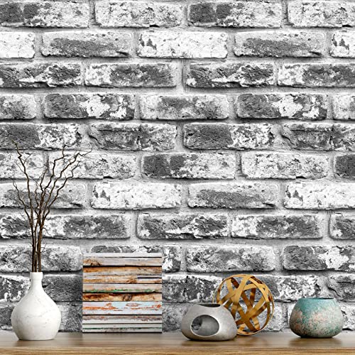 Faux Brick Wallpaper Peel and Stick Grey Brick Wallpaper 17.7inch x 393.7inch Grey Brick Contact Wallpaper Bathroom Peel and Stick Removable Wall Paper Brick Contact Paper Vinyl Wall Decor