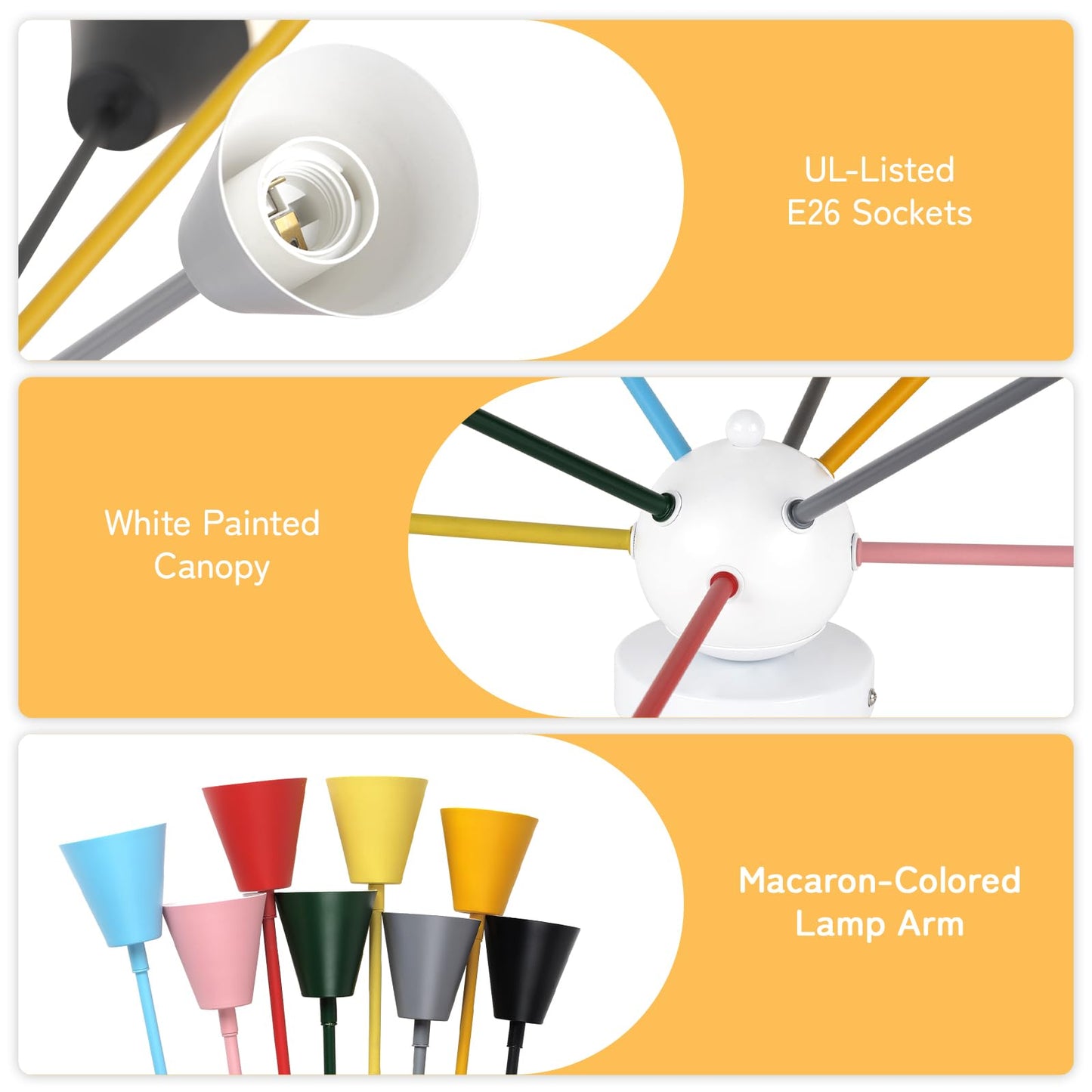 ZORYATA 33” Kids Ceiling Light Fixture, Colorful 8-Light Sputnik Chandelier Lighting, Modern Semi Flush Mount Ceiling Lamp for Children Bedroom, Dining Room, Kitchen, Entryway, Playroom, Multi Color