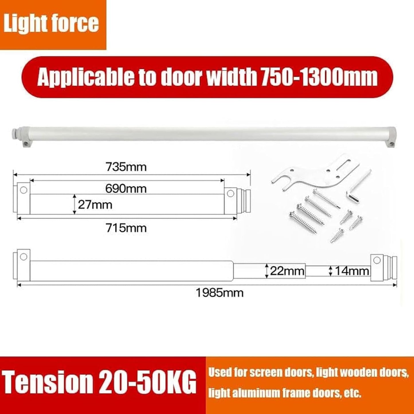 Self Closing Patio Door Closer, Sliding Door Quiet Automatic Closer, Adjustable Closing Cushion Speed, for Door Widths from 29.5 to 51", for Balconies, Kitchen