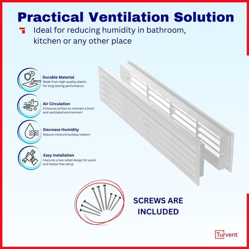 TURvent 17.7" x 3.6" Door Vents for Interior Doors - White Vent Cover with Screws - Plastic Ventilation Grille Two Sided - Air Register for Bathroom, Garage, Kitchen - Cut-Out Area 17x3.1 inch