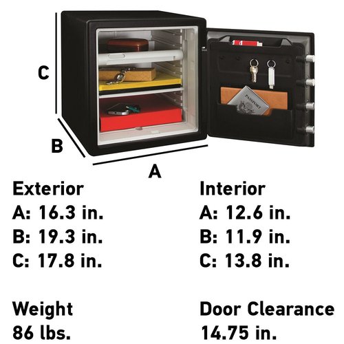 SentrySafe Fireproof and Waterproof Steel Home Safe with Keypad, Floor Safe with Interior Lighting and Shelves, 1.23 Cubic Feet, 17.8 x 16.3 x 19.3 Inches, SFW123FUL