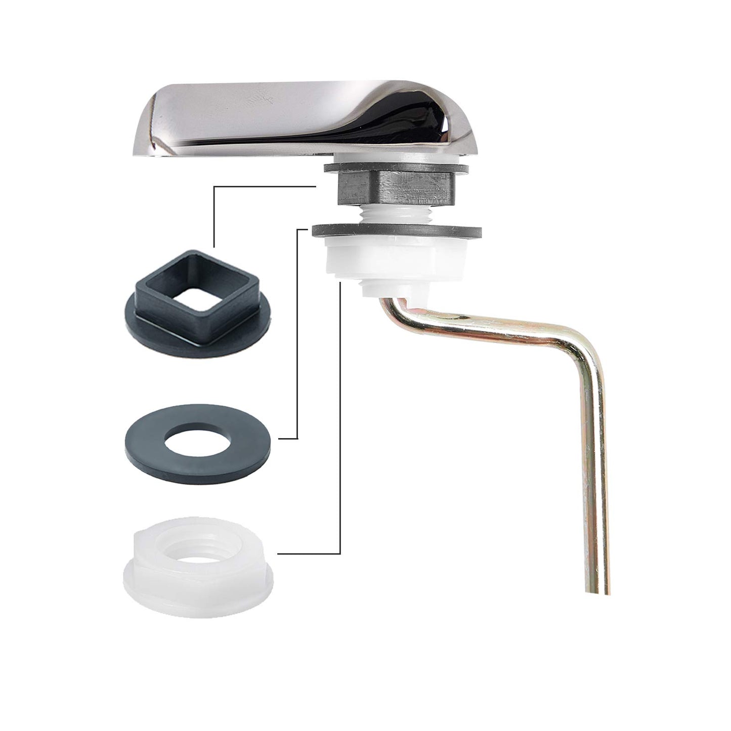 Jwodo Toilet Handle Replacement Kit, Chrome Finish Side Mount Toilet Trip Levers with Seal Gasket and Nut, 2Pcs Stainless Steel Flapper Chains, Universal Replacement for Most Side Mount Toilets