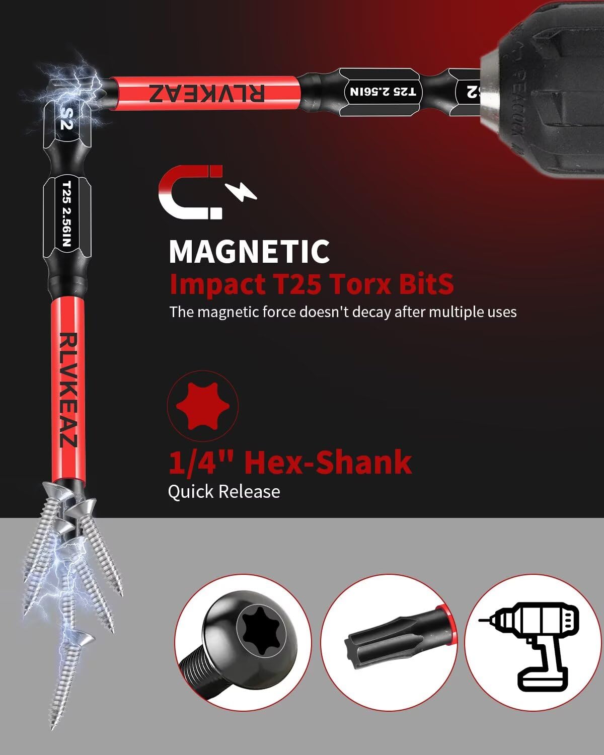 10-PCS T25 Torx Bits for Impact Driver, (1'' to 6'' Long) T-25 Star/Torx Bit Set, Premium Solid S2 Steel, Magnetic High-Torque, 1/4'' Hex-Shank for Auto Repair, Deck Building & DIY Projects