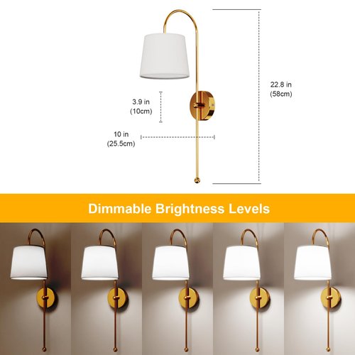 Battery Operated Wall Sconce Set of 2, Rechargeable Wireless Wall Decor Sconces, Two Battery Powered Wall Lights, Dimmable Magnetic RGB Bulbs & Remote, Lamp for Living Room Bedroom - Gold