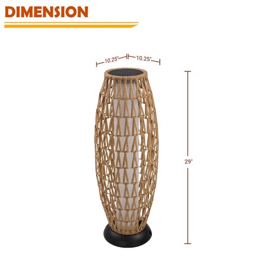 Solar Yard Outdoor Solar Lamp Woven Wicker Boho Lantern Floor Lamp, Decoration for Garden, Deck, Yard, Pathway, Oslo