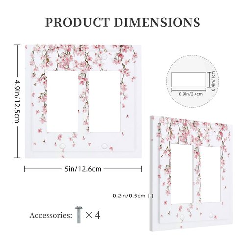 Nijuodnijir Decorative Outlet Covers Sakura Plant Floral Pink Flowers 2 Gang Double Gfci Rocker Electrical Wall Panels Light Switch Cover Plate For Bed Room Living Room Decor