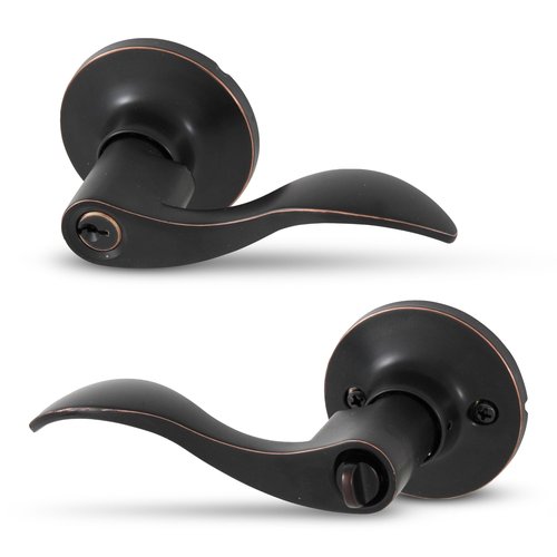 Honeywell Safes & Door Locks - Interior & Exterior Wave Lever Door Handle with Keys - Door Lever for Bedroom - Anti-Bump Resistant - Reversible for Right & Left Sided Doors, Oil Rubbed Bronze, 8106401