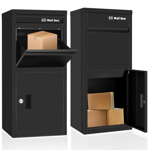 OZG Package Delivery Boxes for Outdoor with Lock and Large Storage 17.7"L*15"W*39.4"H, Anti-Theft Outdoor Parcel Drop Boxes with Waterproof Design for Porch/Curbside (Black)