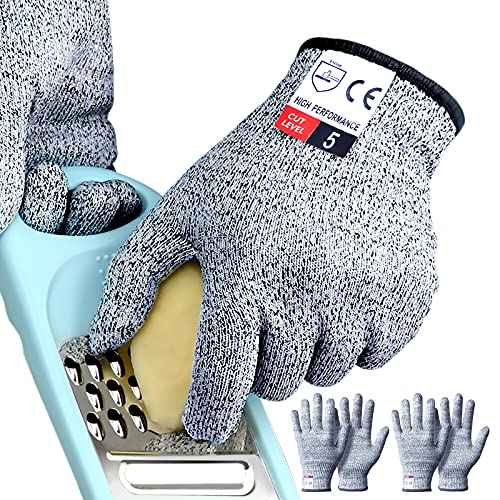 Cutting Gloves, 2 Pairs Cut Resistant Gloves, Cut Proof Gloves Kitchen, Cutting Gloves for Chef, Cut Gloves, Grey