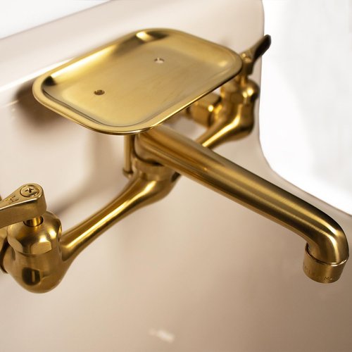 Nantucket Sinks Wall Mount Faucet – 8 Inch Center Wall Mount Bathroom Faucet & Soap Dish, for Utility or Laundry Room, Satin Brushed Brass Finish, 2 Hole Fit – Designer Accesories CIF-2HSB