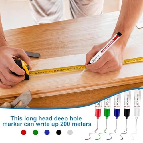 Surpassdo Long Nose Markers, 20mm Long Head Deep Hole Marker Pens, Multi-Purpose Reach Colorful Smooth Ink Markers, Quick-Dry Waterproof Scriber Set for Construction Wood Metal (White, 2 sets)