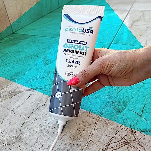 PentaUSA Premixed White Tile Grout Repair Kit 13.4oz for Bathroom & Kitchen
