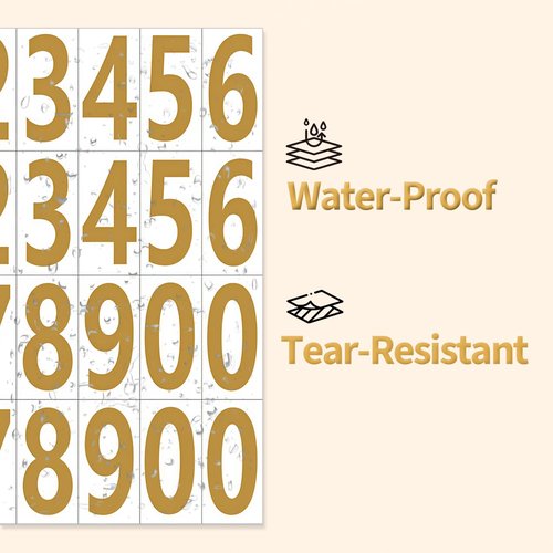 Keeshibao 288 Pcs 2" Mailbox House Numbers for Outside, Reflective Gold Number Stickers 2 inch 0-9, Vinyl Sticker by Number for Wedding Table, Address, Mail box, House, Signs, Office Hotel Room