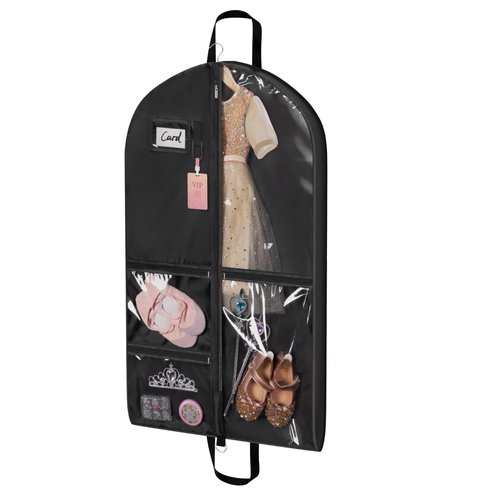 Univivi Dance Costume Garment Bag, 40" Waterproof Hanging Bag for Travel, Kids Clothes Bag With 5 Clear Pockets and Handles for Costumes and Sports, Black